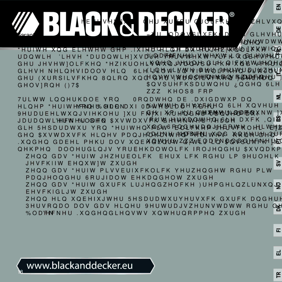 Black & Decker ORB48 manual Garantie 