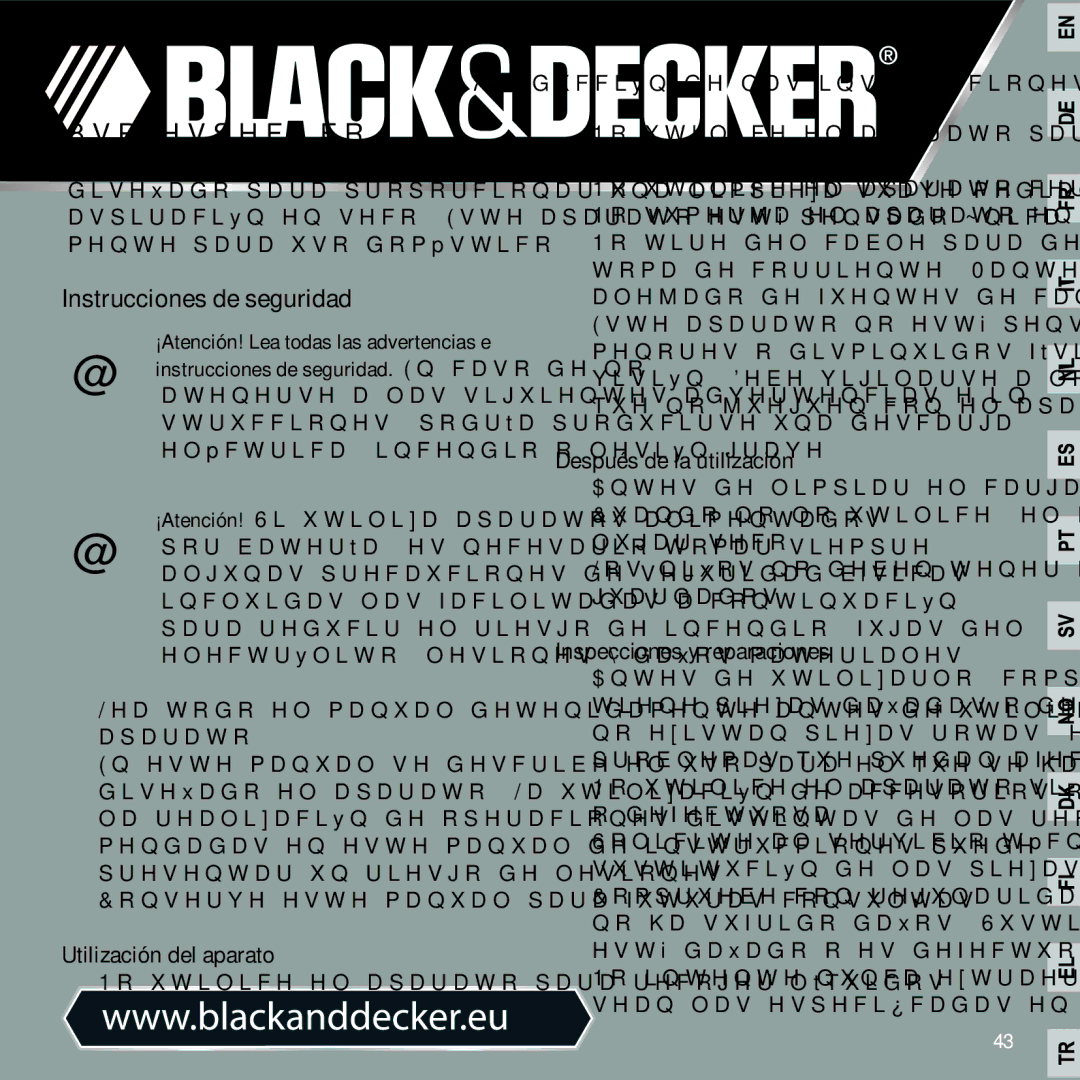 Black & Decker ORB48 manual Uso específico, Utilización del aparato, Después de la utilización, Inspecciones y reparaciones 