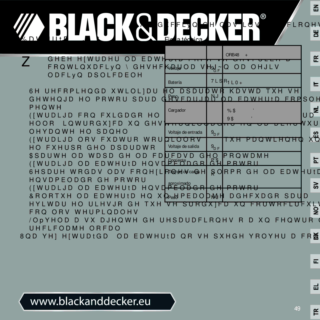 Black & Decker ORB48 manual Batería fig. G, Ficha técnica 