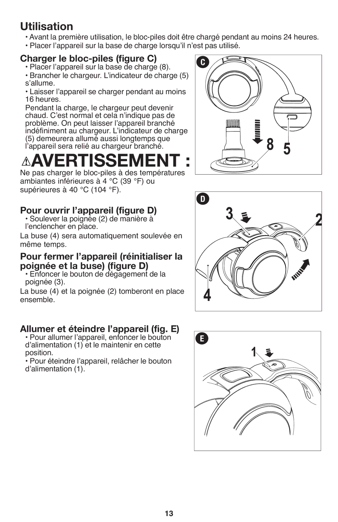 Black & Decker ORB4810-CA instruction manual Pour ouvrir l’appareil figure D, Pour fermer l’appareil réinitialiser la 