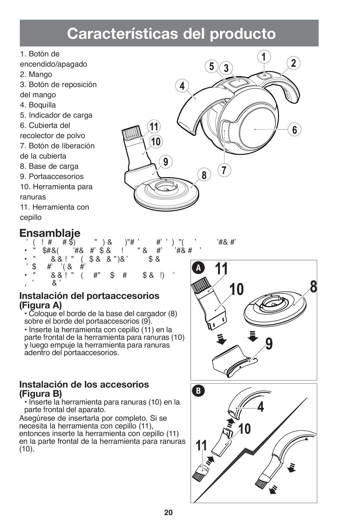 Black & Decker ORB4810-CA instruction manual Instalación del portaaccesorios, Instalación de los accesorios 