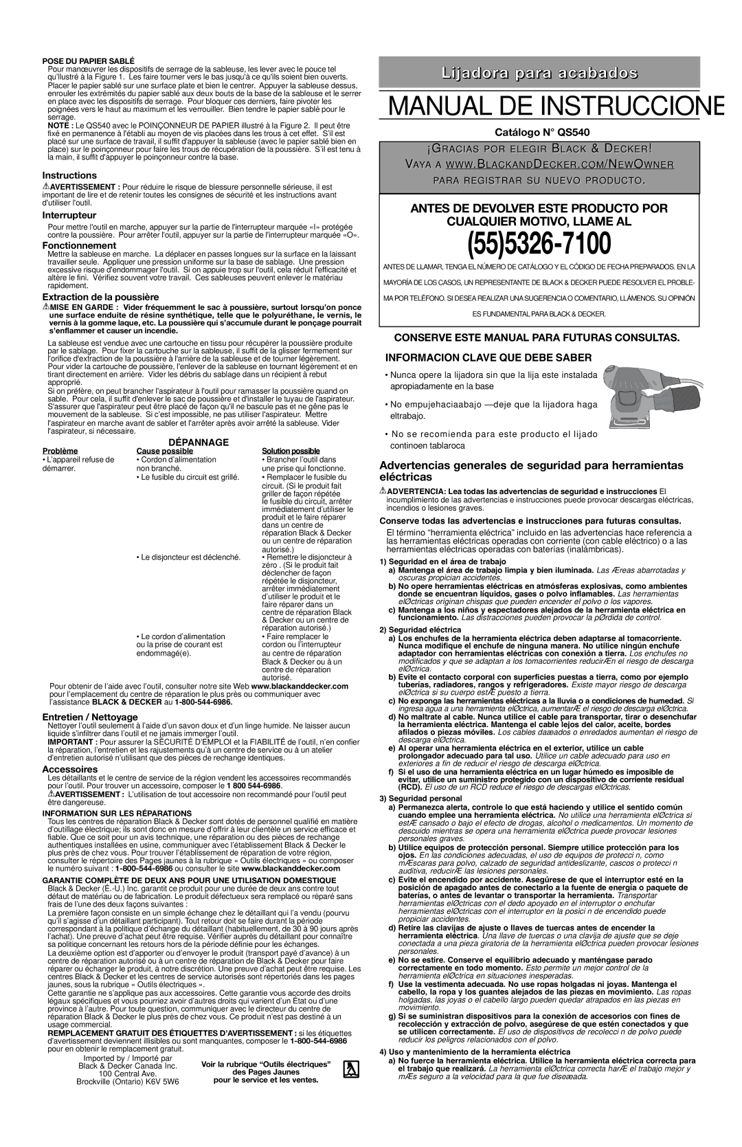 Black & Decker os540 instruction manual Dépannage 