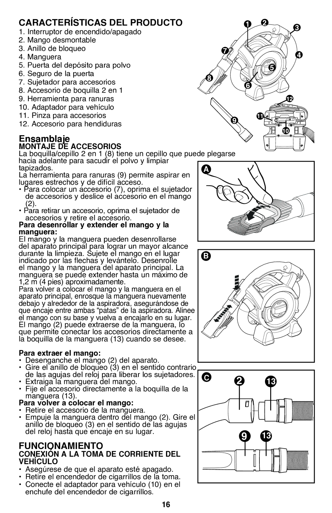 Black & Decker PAD1200 instruction manual Características DEL Producto, Ensamblaje, Funcionamiento 
