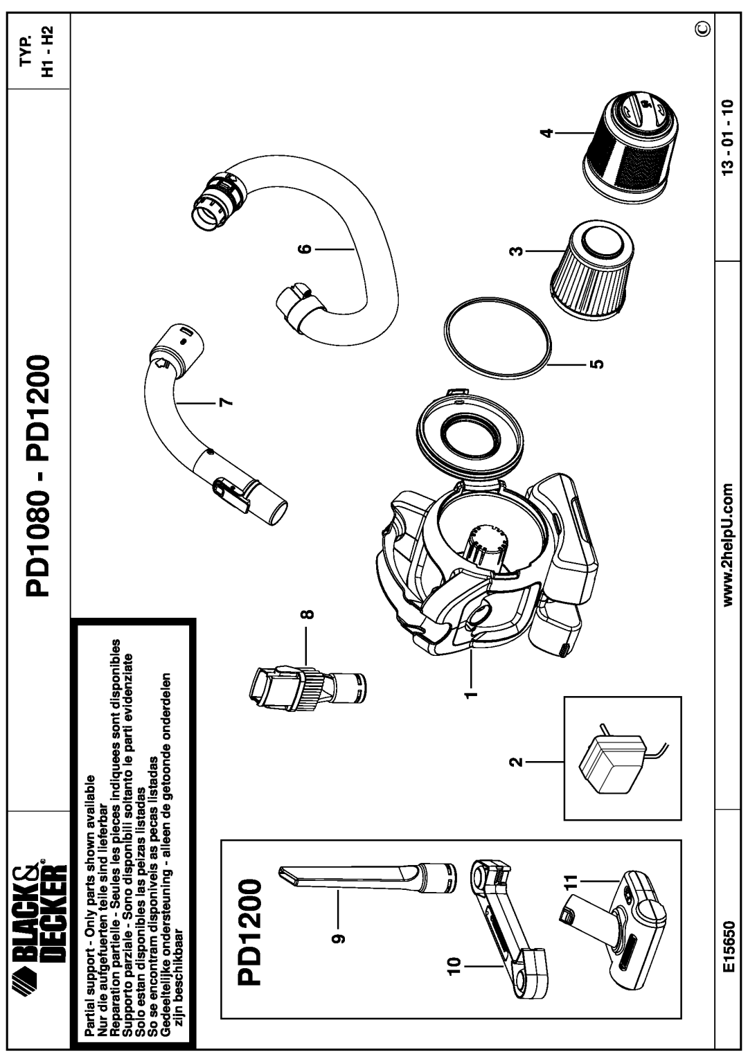 Black & Decker manual TYP H1 - H2, E15650, 13 - 01, PD1080 - PD1200 