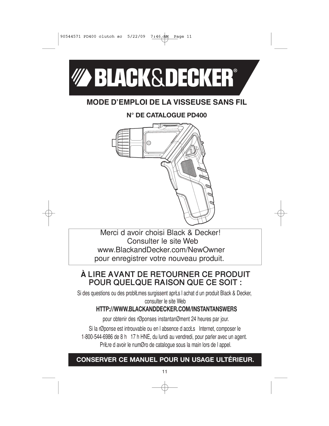 Black & Decker 90544571 instruction manual DE Catalogue PD400 