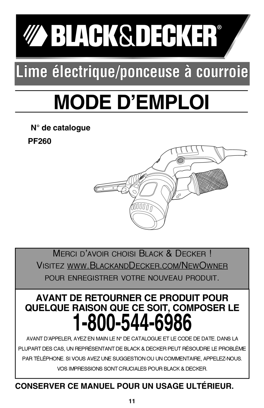 Black & Decker PF260 instruction manual Mode D’EMPLOI 