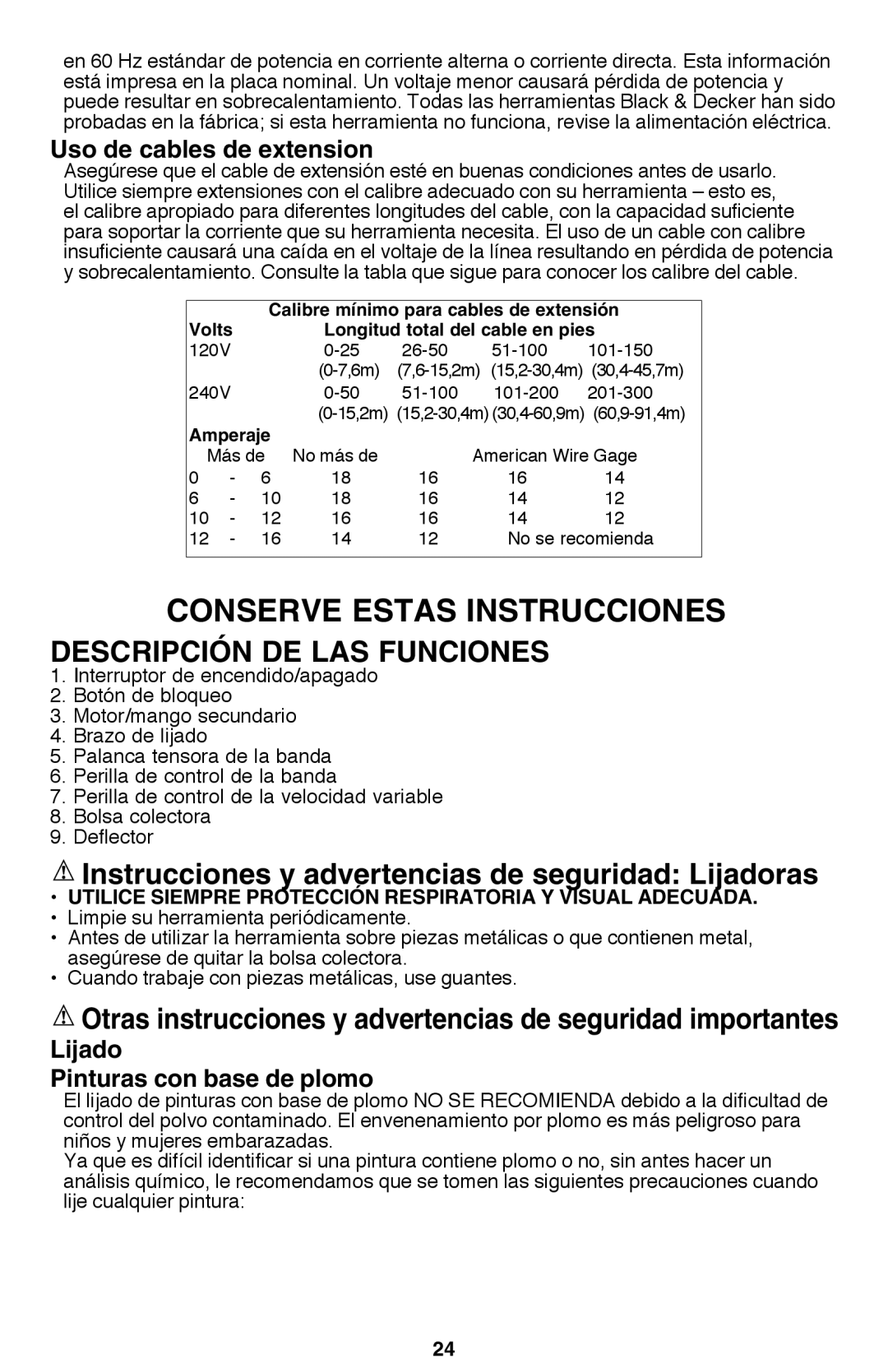 Black & Decker PF260 instruction manual Descripción de las funciones, Instrucciones y advertencias de seguridad Lijadoras 