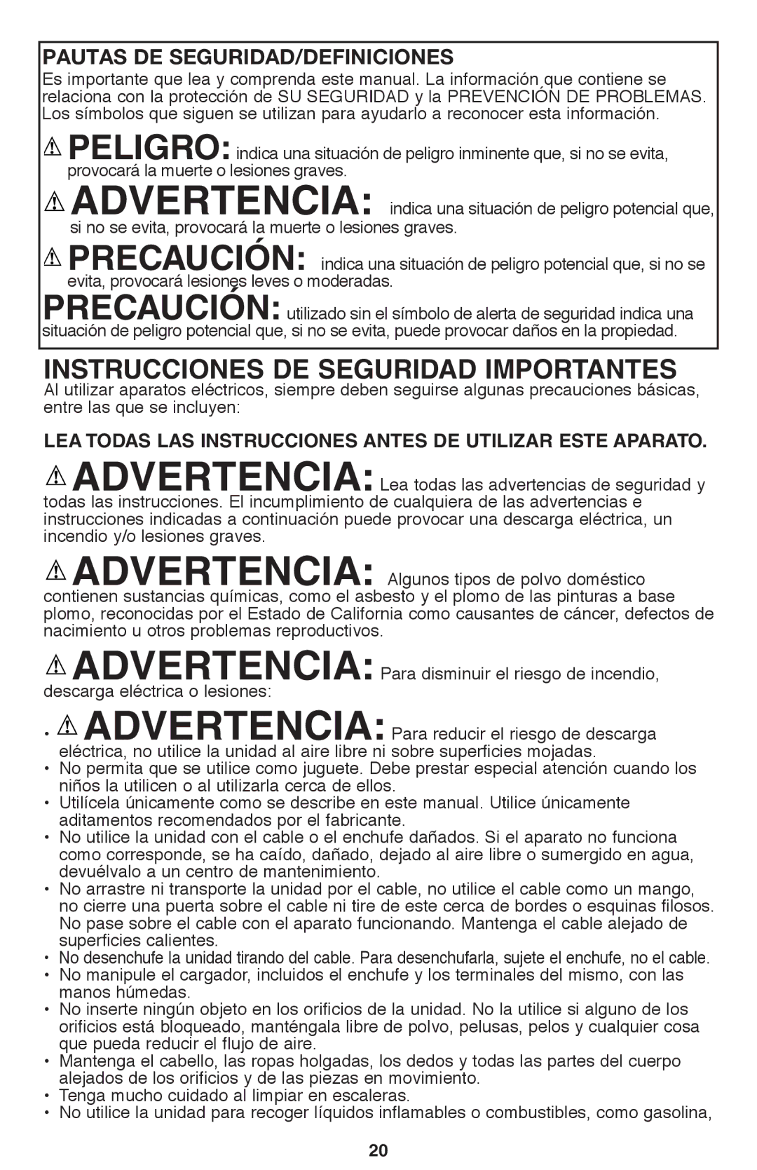 Black & Decker PHV1210 instruction manual Instrucciones DE Seguridad Importantes 