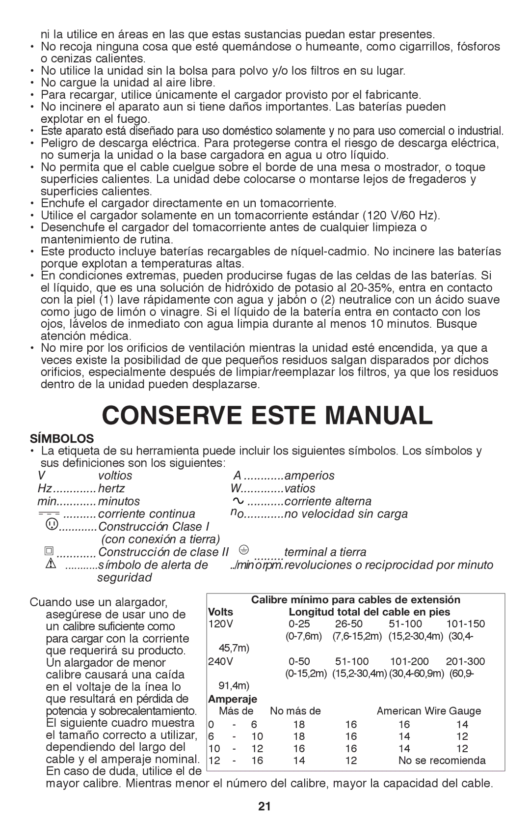 Black & Decker PHV1210 instruction manual Conserve Este Manual, Símbolos 