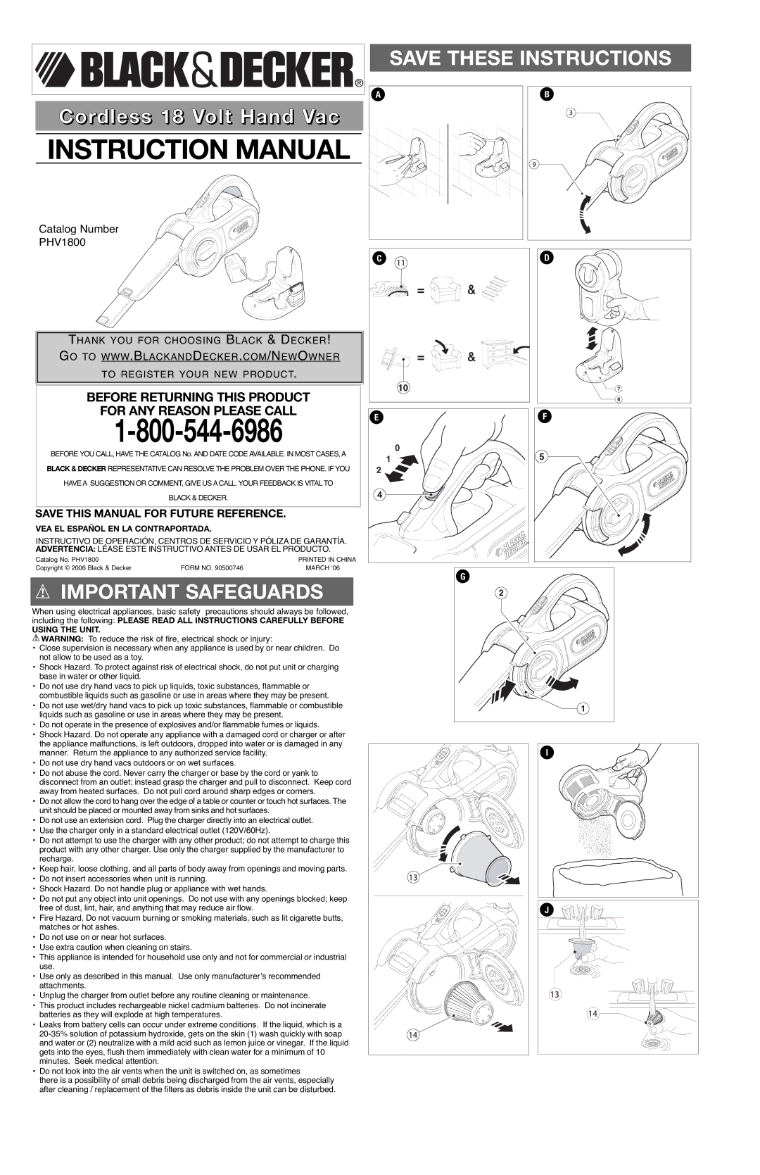 Black & Decker 90500746 instruction manual Save this Manual for Future Reference, VEA EL Español EN LA Contraportada 