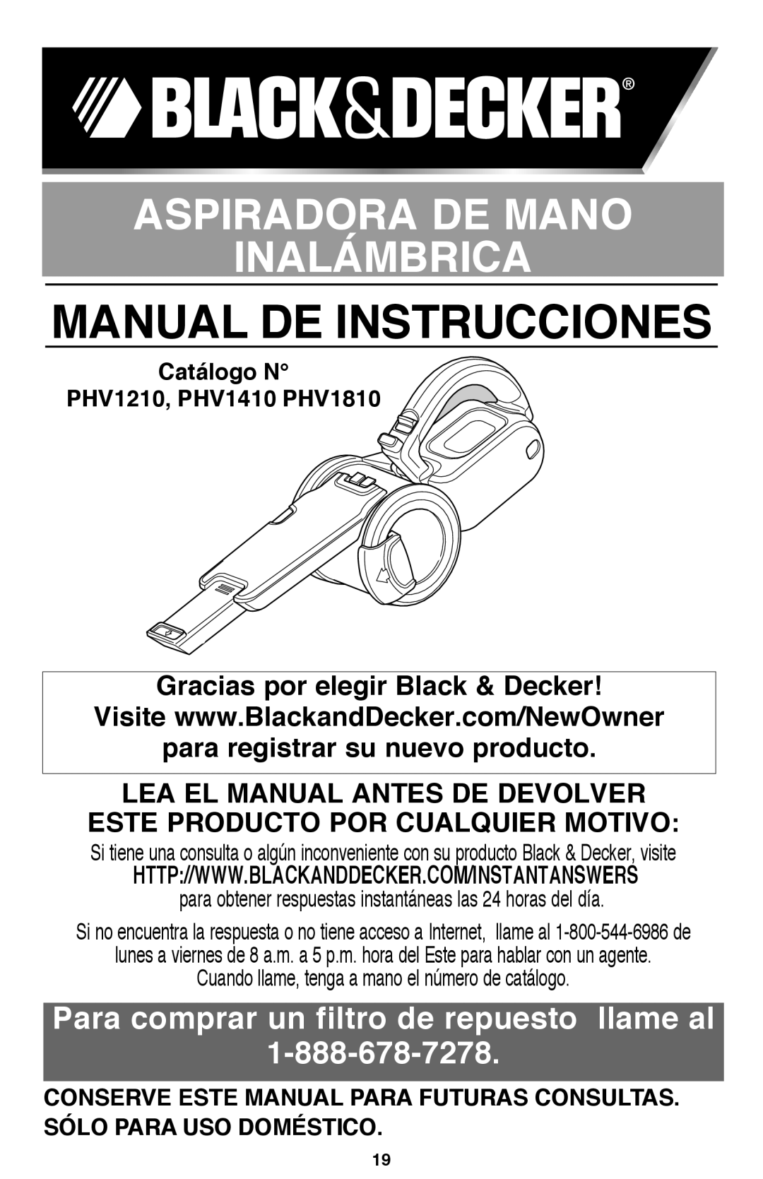 Black & Decker PHV1810 instruction manual Manual DE Instrucciones 