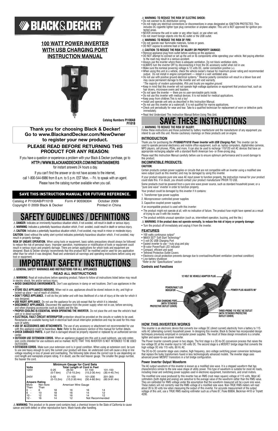 Black & Decker PI100AB important safety instructions Important Safety Instructions, For instant answers 24 hours a day 