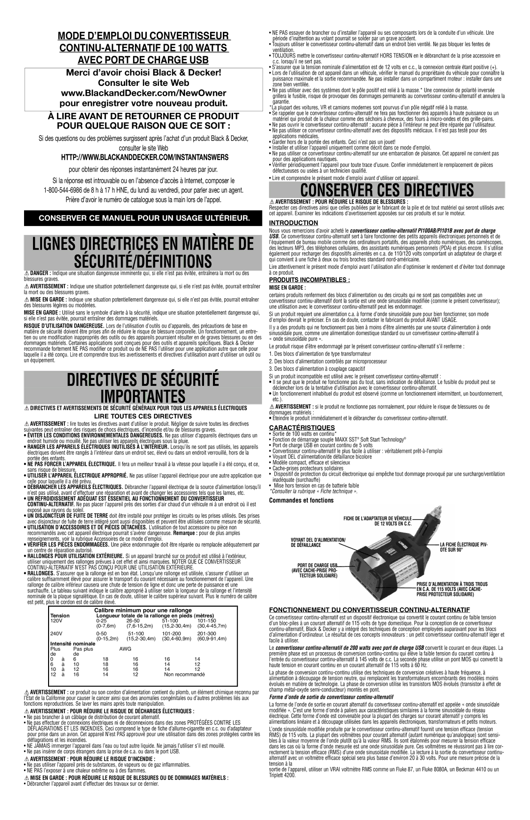 Black & Decker PI100AB, PI101B important safety instructions Importantes, Consulter le site Web 