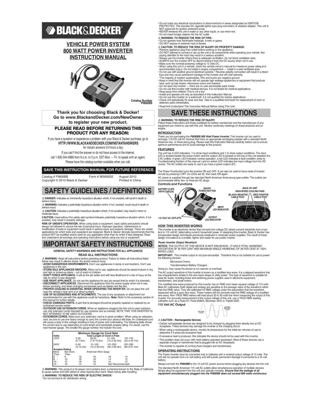 Black & Decker PI800BB operating instructions Read ALL Instructions, Introduction Features, HOW this Inverter Works 