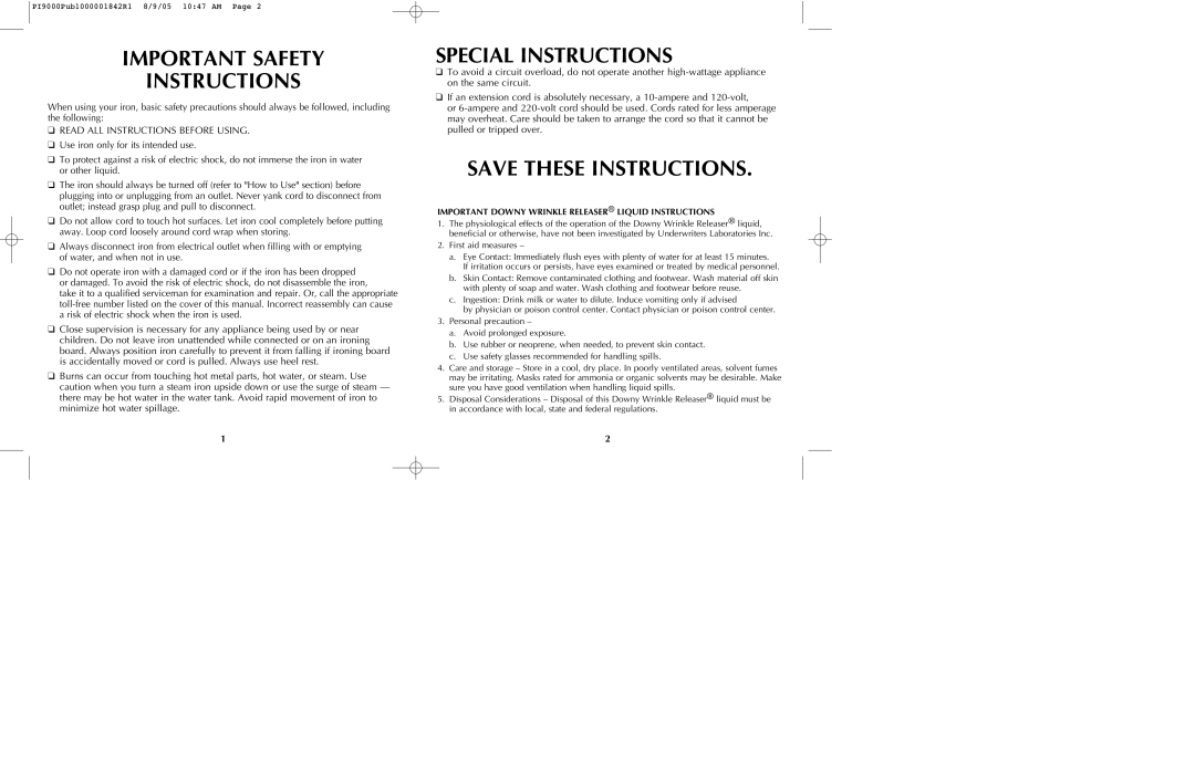 Black & Decker PI9000 manual Important Safety Instructions, Special Instructions 