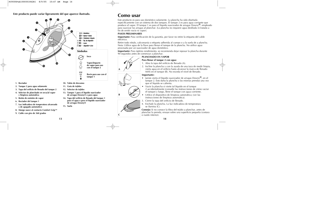 Black & Decker PI9000 manual Como usar, Pasos Preliminares, Planchado EN Vapor 