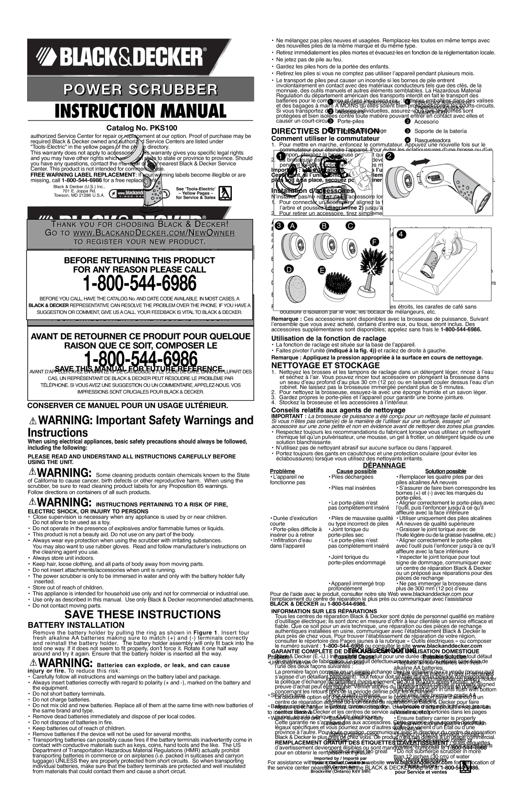 Black & Decker PKS160 instruction manual Installation DES Piles, Nettoyage ET Stockage 