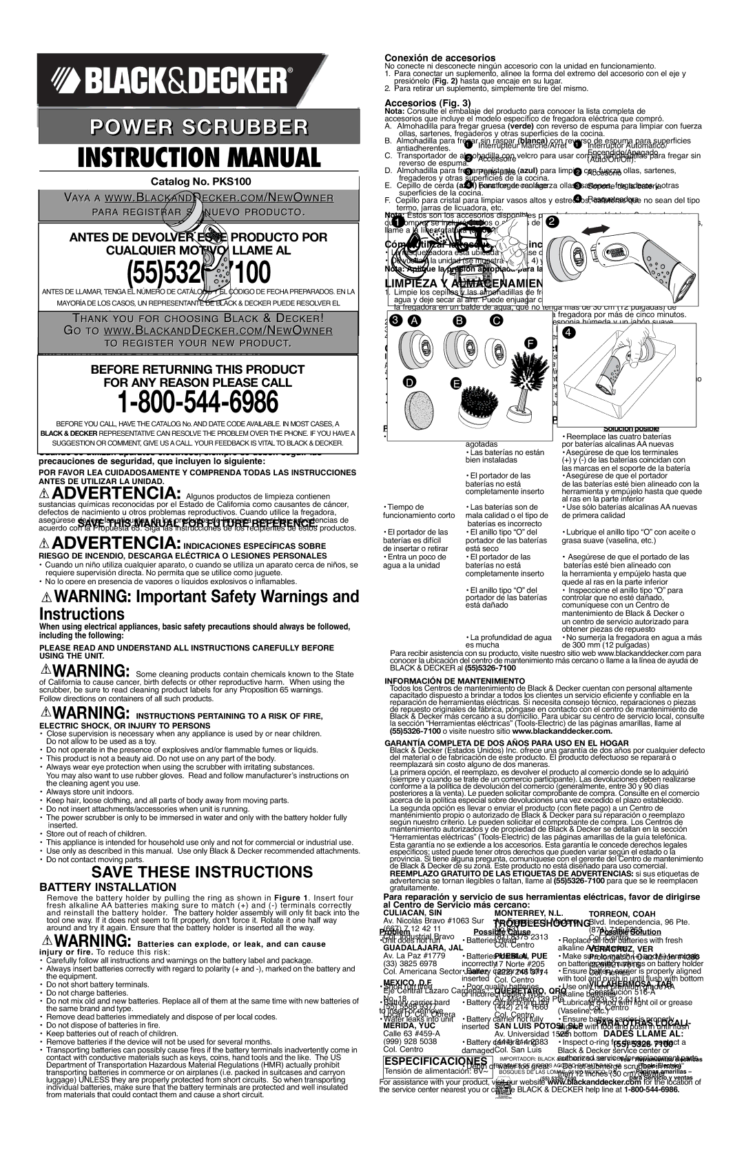 Black & Decker PKS160 instruction manual Instalación DE LA Batería, Limpieza Y Almacenamiento 