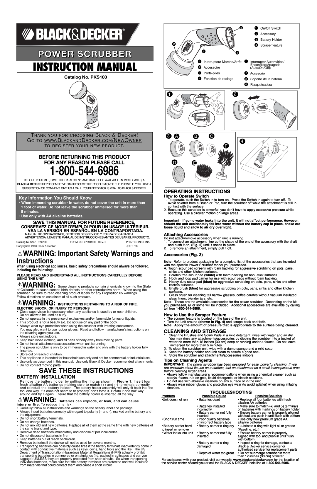 Black & Decker PKS160 instruction manual WARNING Important Safety Warnings and Instructions, Save These Instructions 