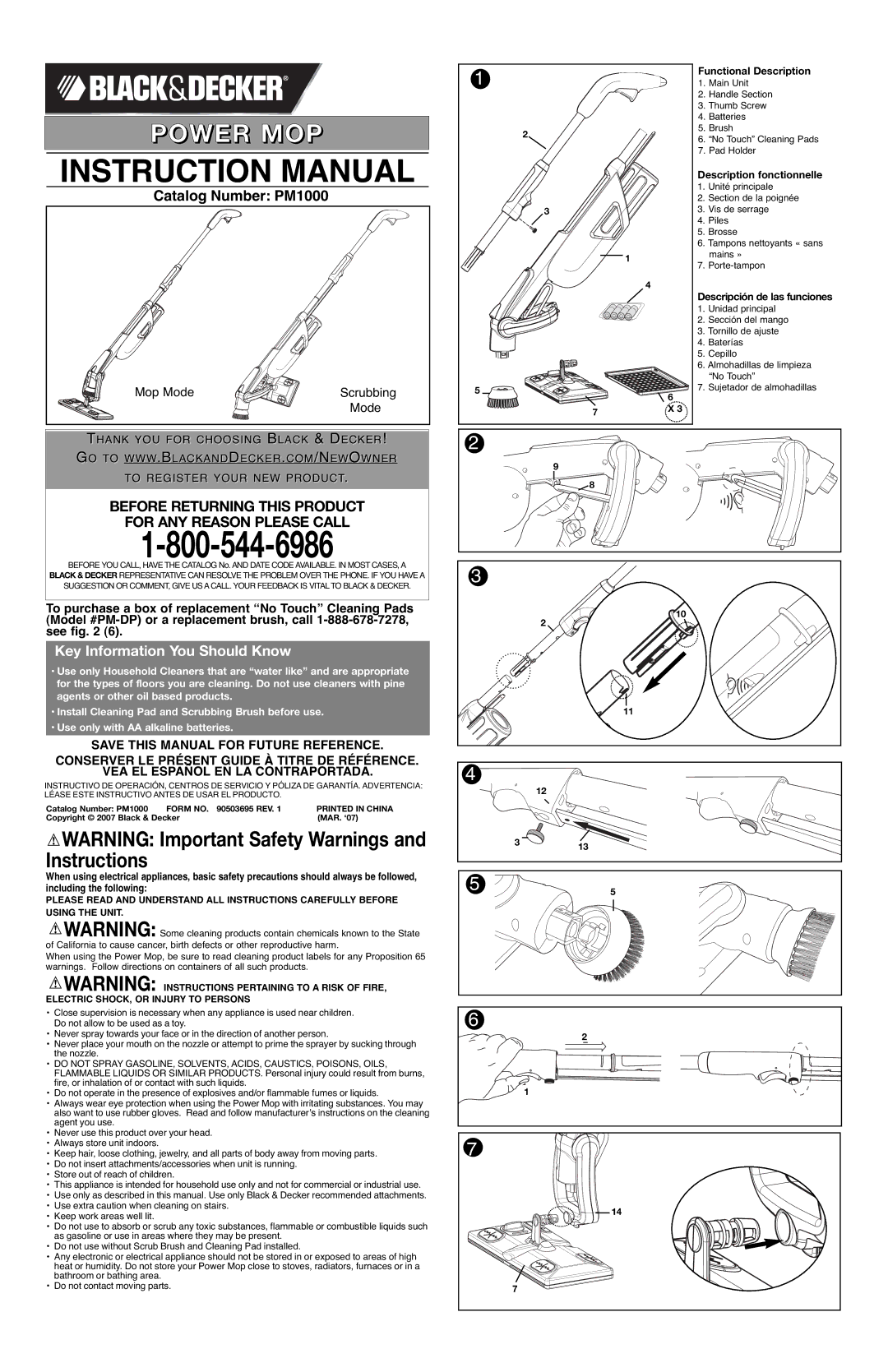 Black & Decker 90503695, PM1000 instruction manual Key Information You Should Know, Descripción de las funciones 