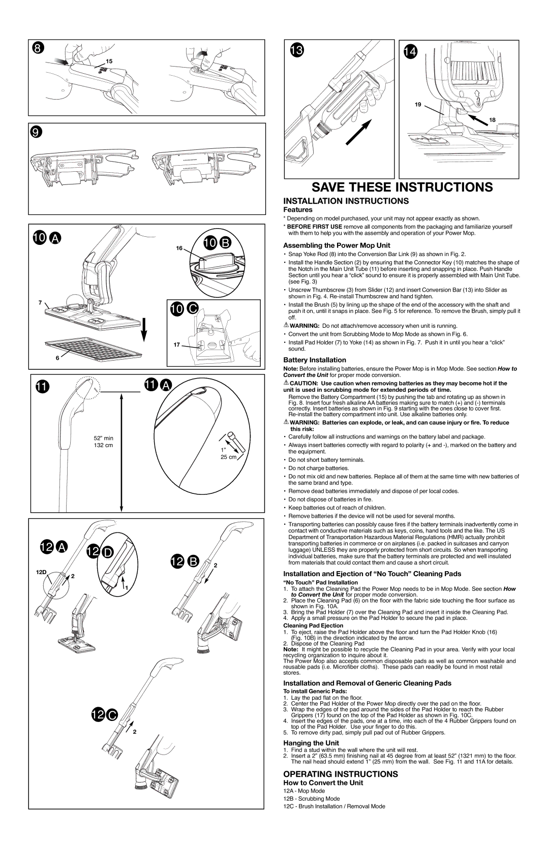 Black & Decker PM1000, 90503695 instruction manual Installation Instructions, Operating Instructions 