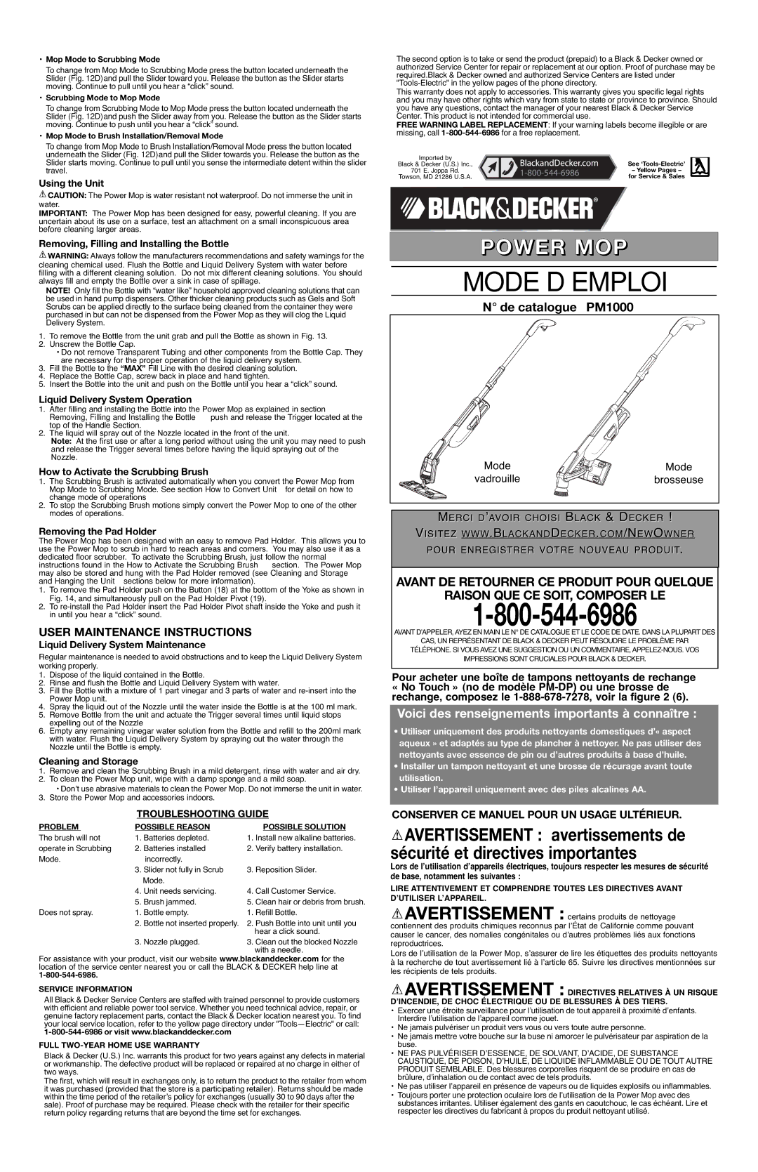 Black & Decker 90503695 De catalogue PM1000, Voici des renseignements importants à connaître, Troubleshooting Guide 