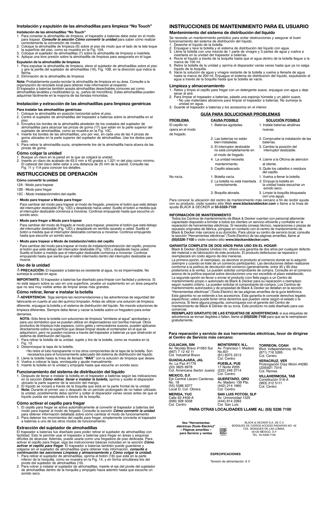 Black & Decker PM1000, 90503695 Instrucciones DE Operación, Instrucciones DE Mantenimiento Para EL Usuario 