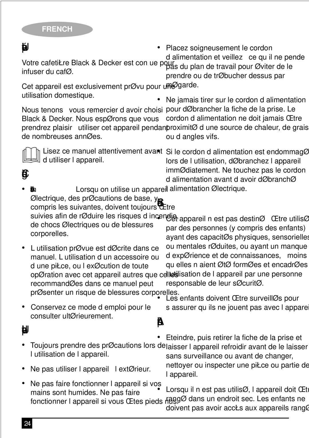 Black & Decker PRCM500 manual Utilisation prévue, Consignes de sécurité, Utilisation de votre appareil, Sécurité d’autrui 