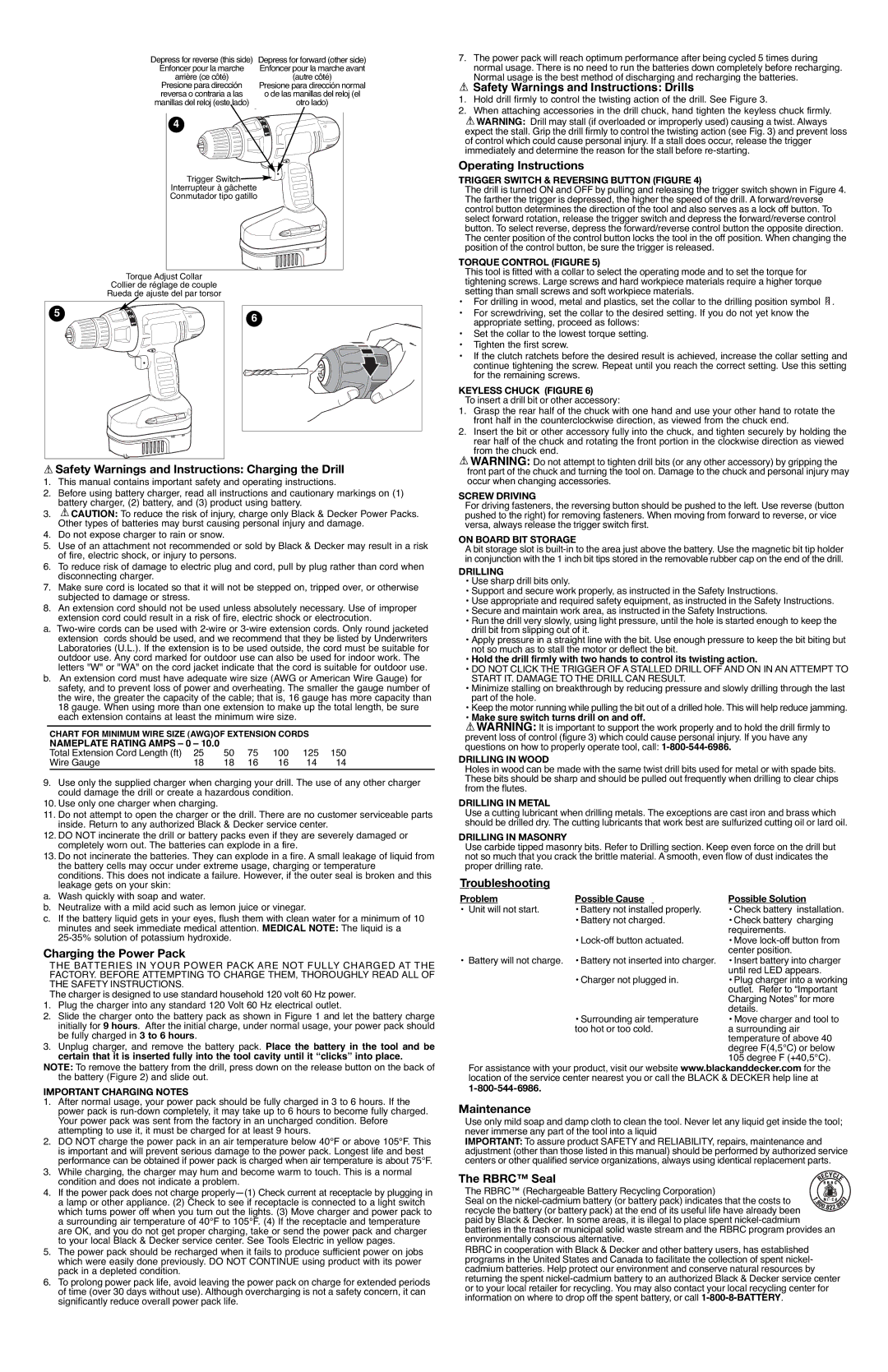 Black & Decker PSO1800 Operating Instructions, Safety Warnings and Instructions Charging the Drill, Troubleshooting 