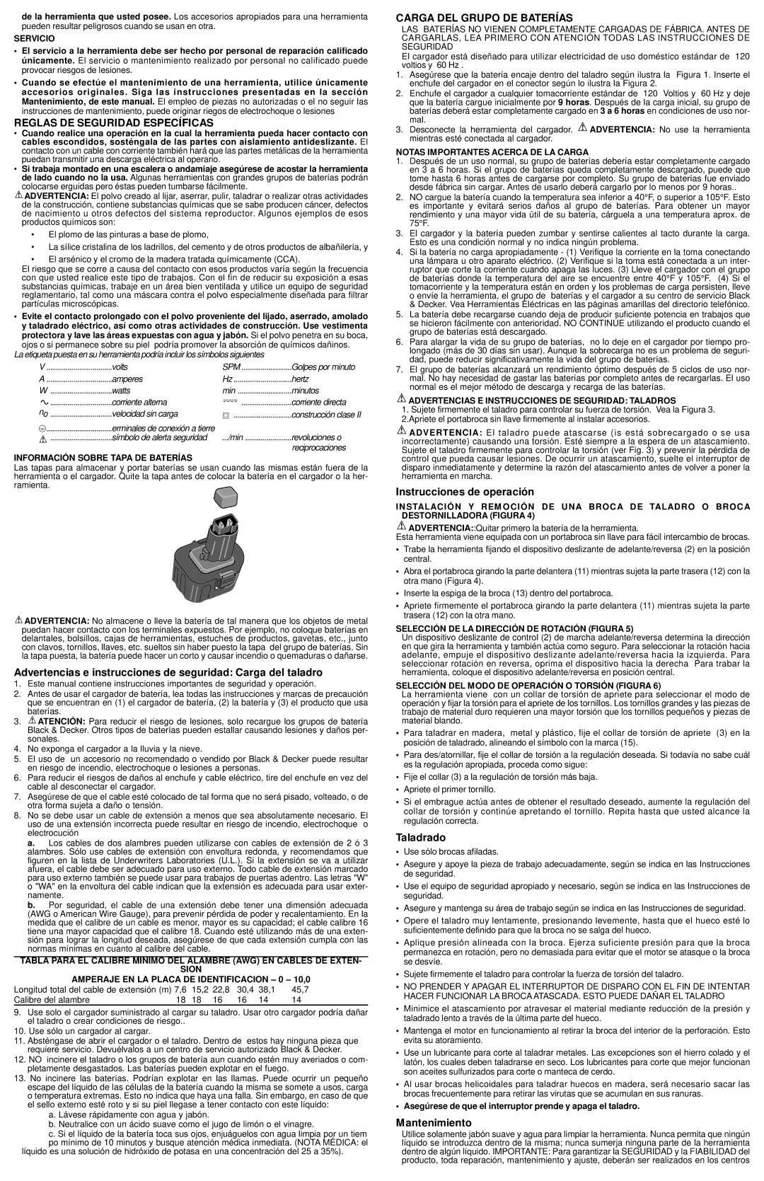 Black & Decker 5102751-00, PS9600 instruction manual Reglas DE Seguridad Específicas, Carga DEL Grupo DE Baterías 