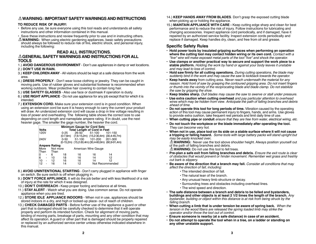 Black & Decker PSL12 instruction manual Specific Safety Rules, To Reduce Risk of Injury, DONʼT USE in Rain 