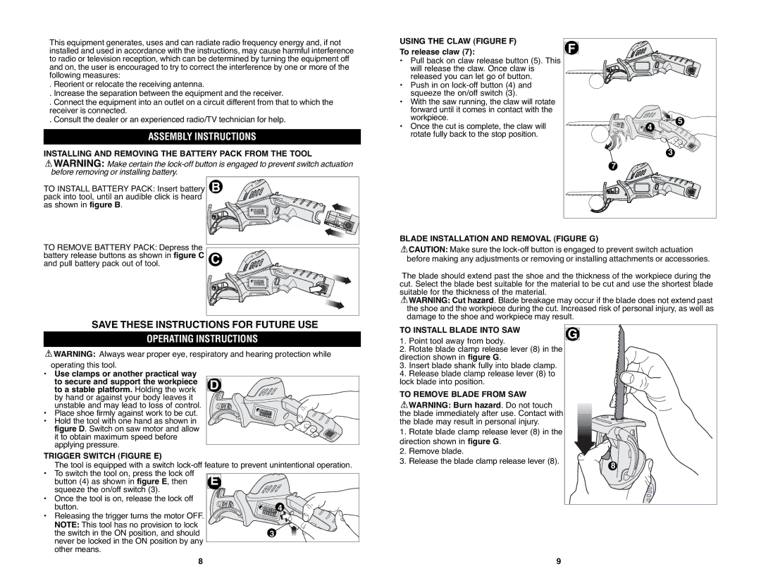 Black & Decker PSL12 instruction manual Save These Instructions for Future USE 