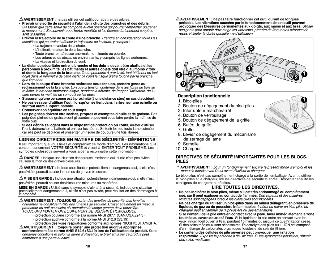 Black & Decker PSL12 instruction manual Lignes Directrices EN Matière DE Sécurité Définitions, Description fonctionnelle 