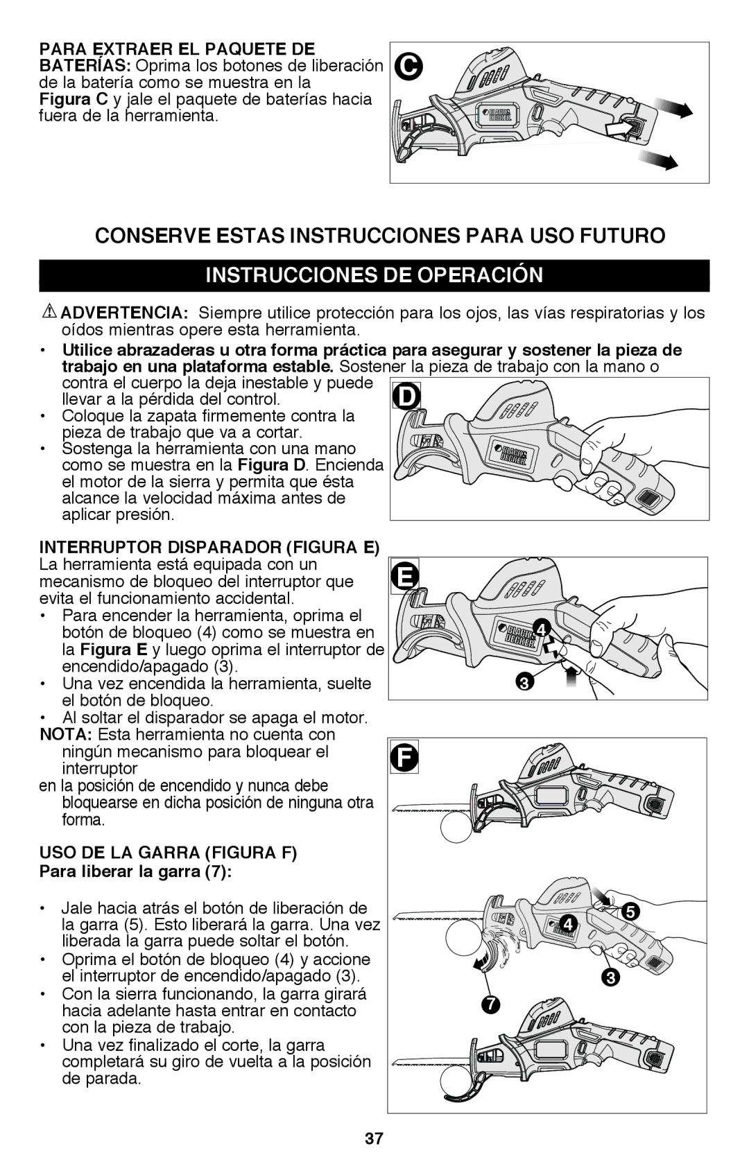 Black & Decker PSL12 instruction manual Conserve estas instrucciones para uso futuro, Instrucciones DE Operación 