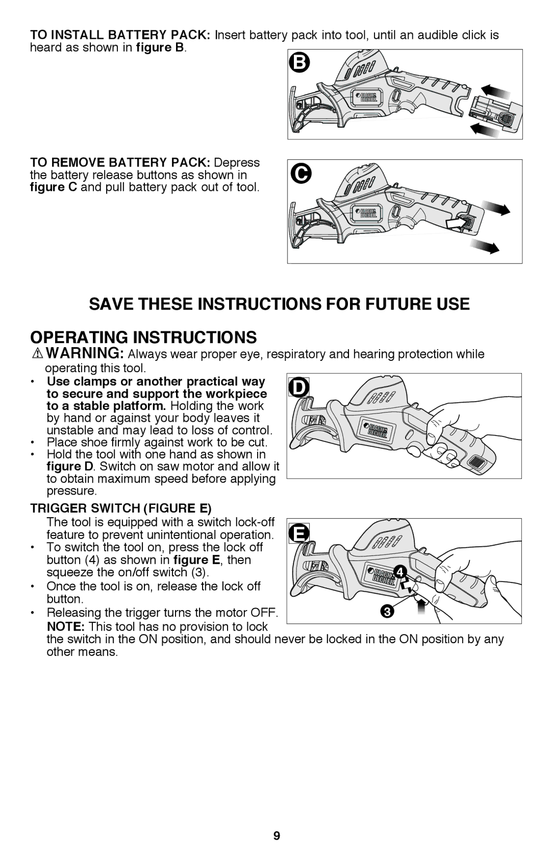 Black & Decker PSL12 instruction manual Trigger Switch Figure E 