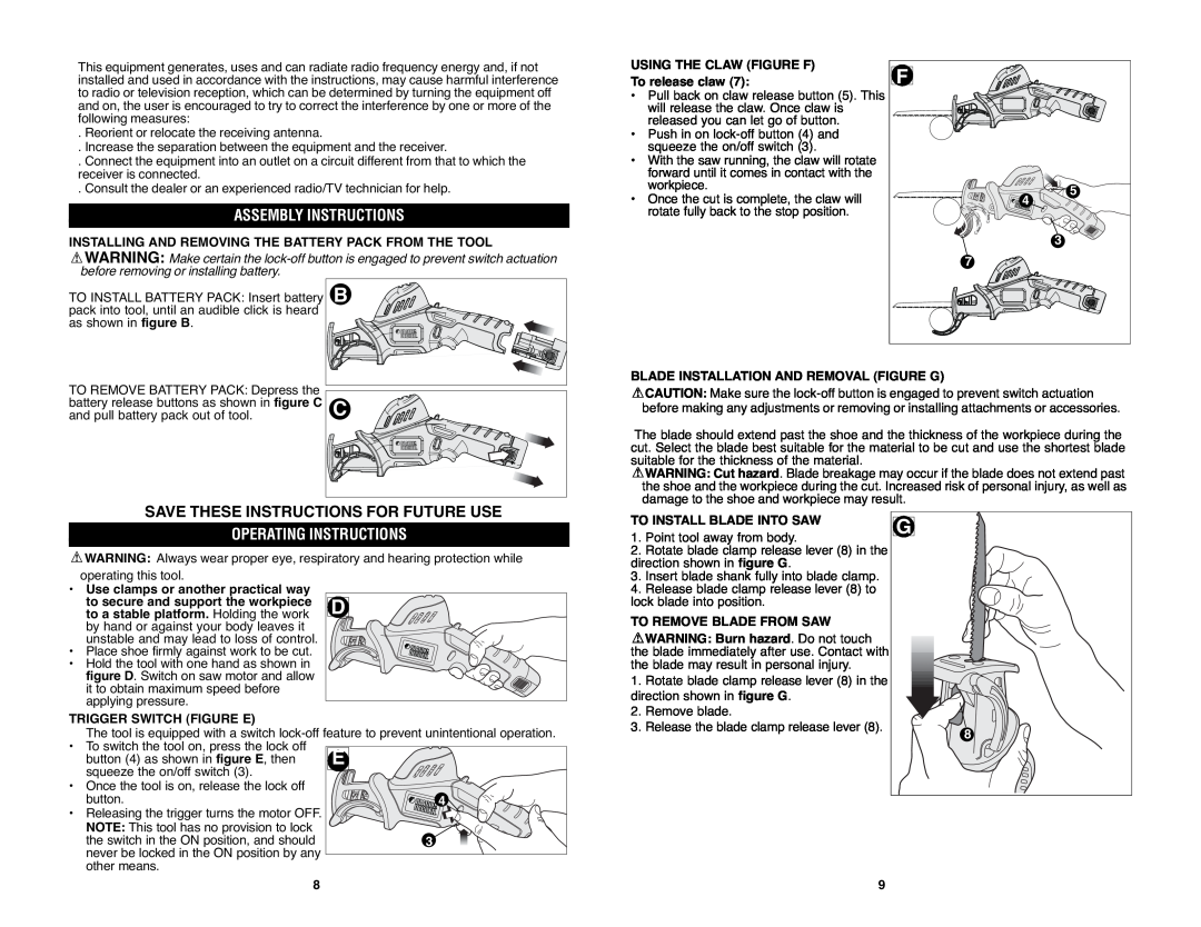 Black & Decker PSL12 Assembly Instructions, Save These Instructions For Future Use, Operating Instructions 