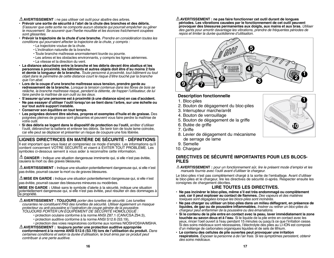 Black & Decker PSL12 instruction manual Lignes Directrices En Matière De Sécurité - Définitions, Description fonctionnelle 