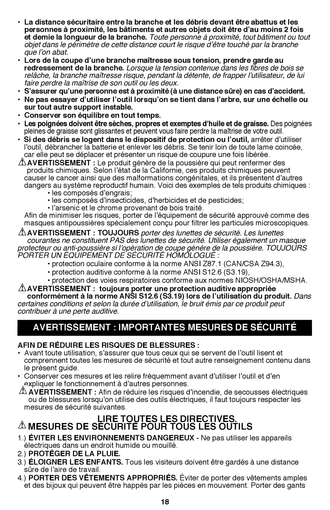 Black & Decker PSL12 instruction manual Avertissement Importantes Mesures De Sécurité 