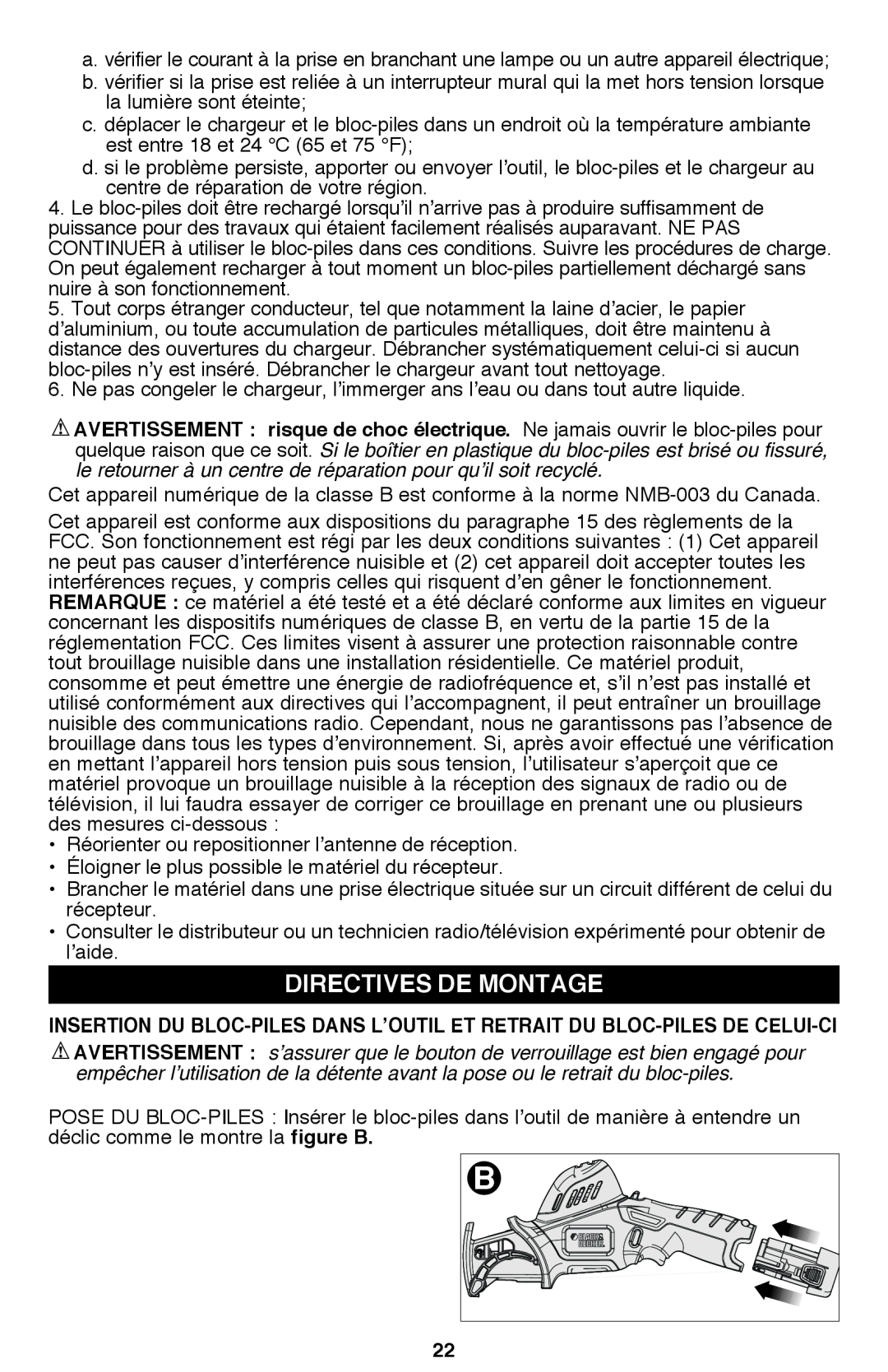 Black & Decker PSL12 instruction manual Directives de montage 