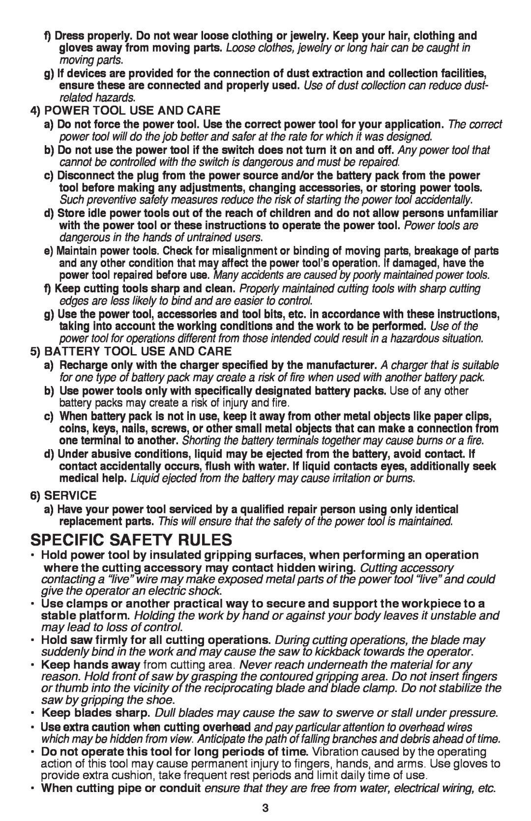Black & Decker PSL12 instruction manual Specific Safety Rules 