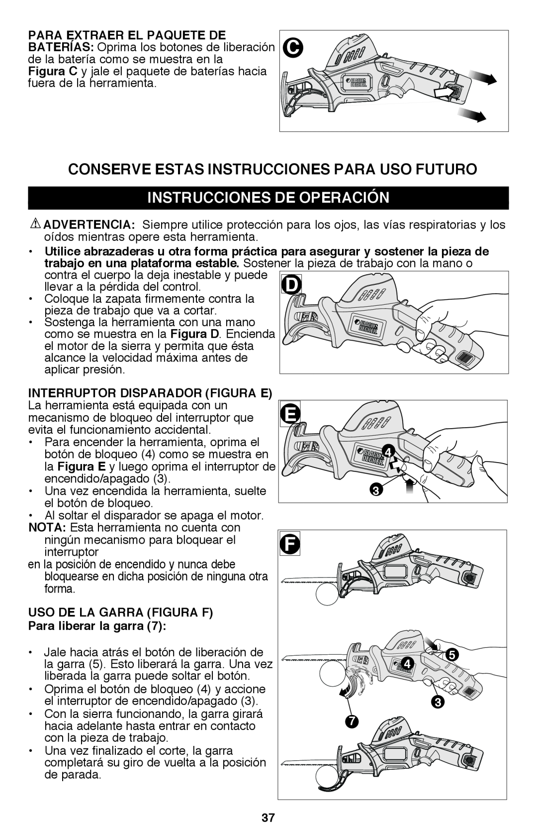Black & Decker PSL12 instruction manual Conserve estas instrucciones para uso futuro, Instrucciones De Operación 