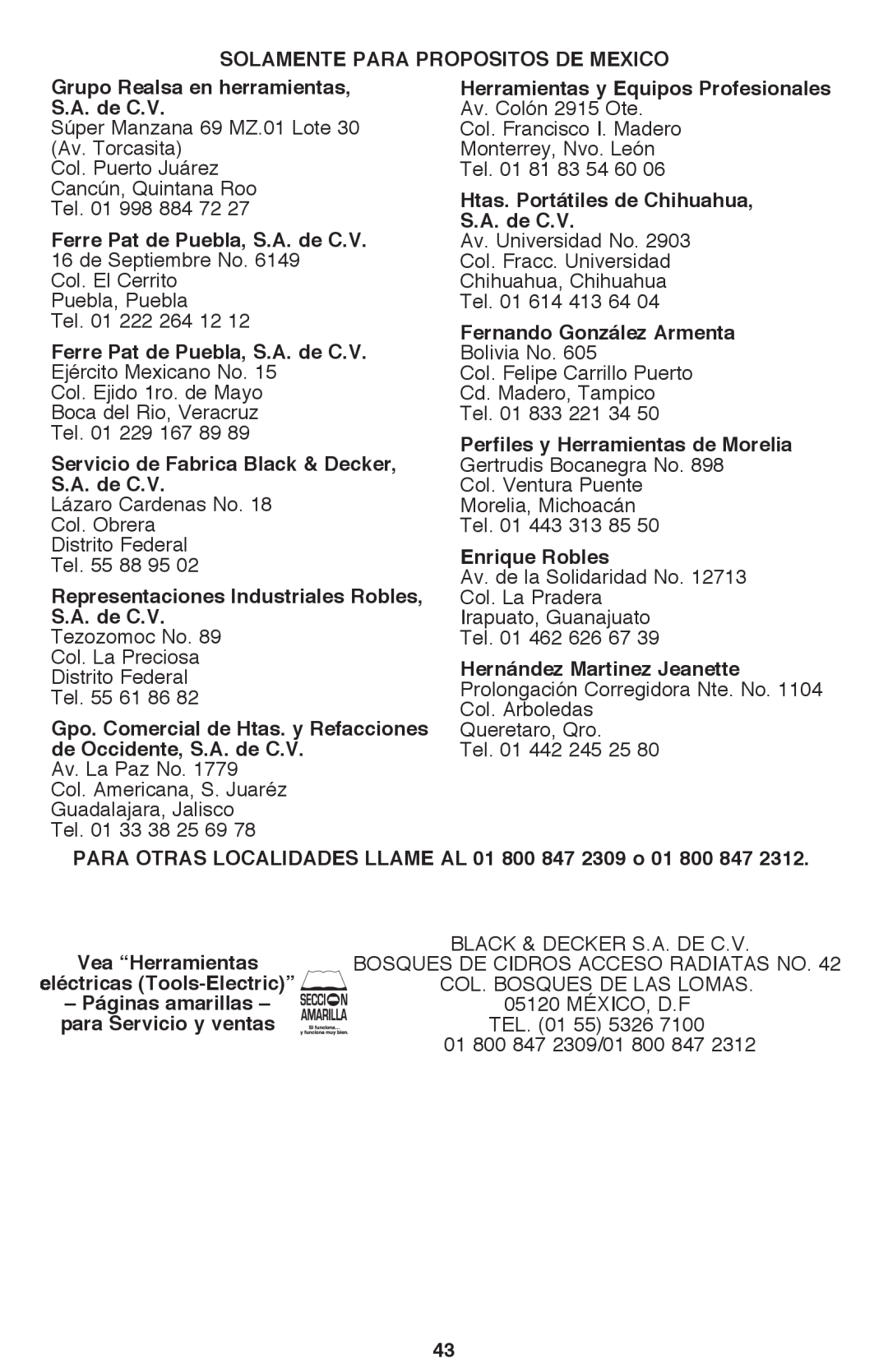 Black & Decker PSL12 instruction manual Vea “Herramientas, TEL. 01 55 5326 