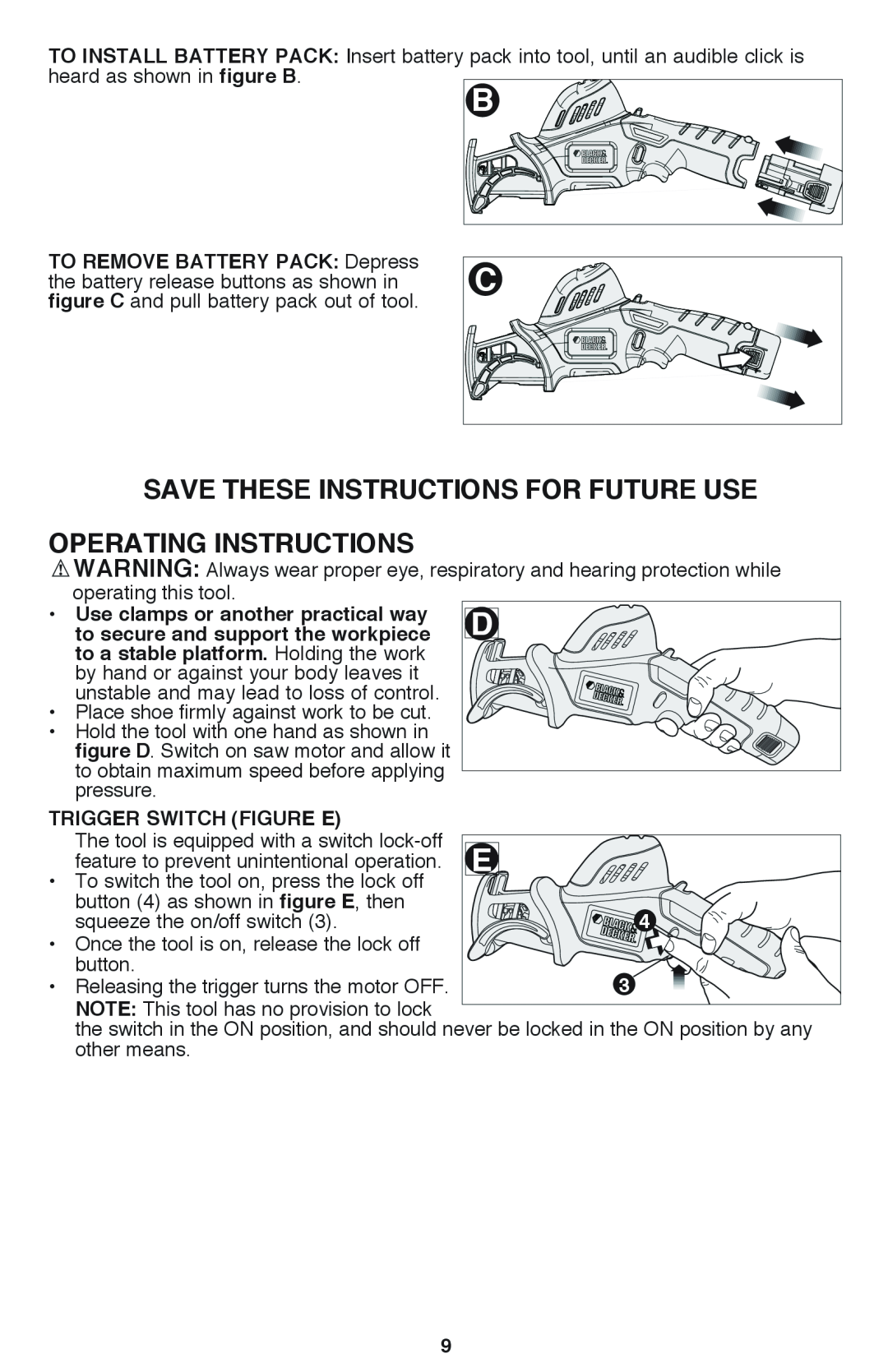 Black & Decker PSL12 instruction manual Save these instructions for future use, OPERATING instructions 