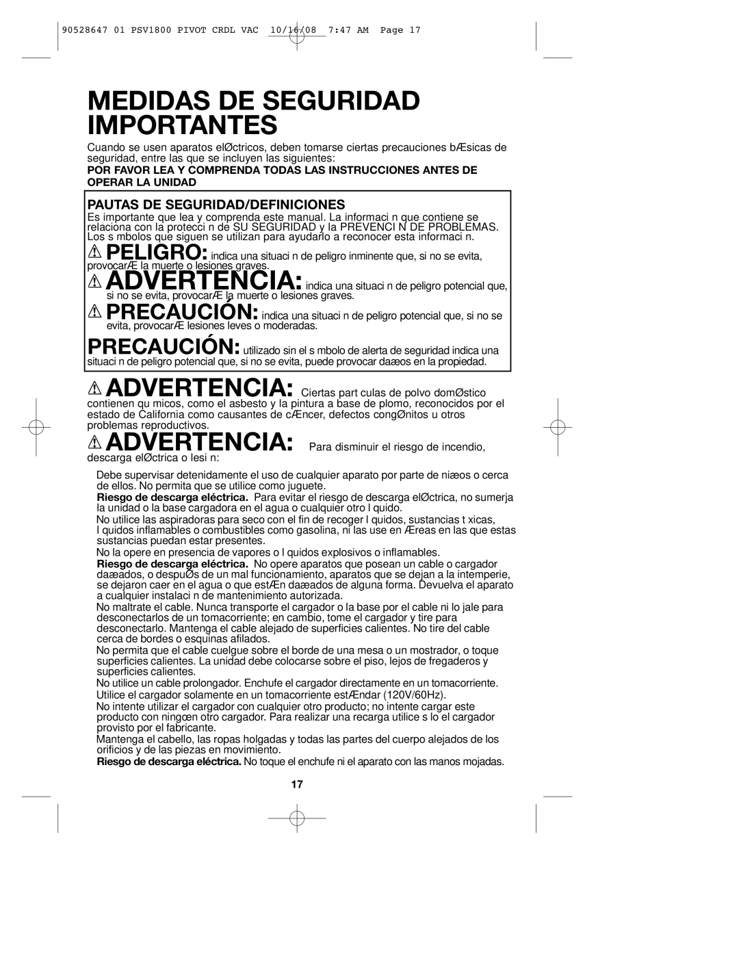 Black & Decker 90528647, PSV1800 instruction manual Medidas DE Seguridad Importantes, Pautas DE SEGURIDAD/DEFINICIONES 