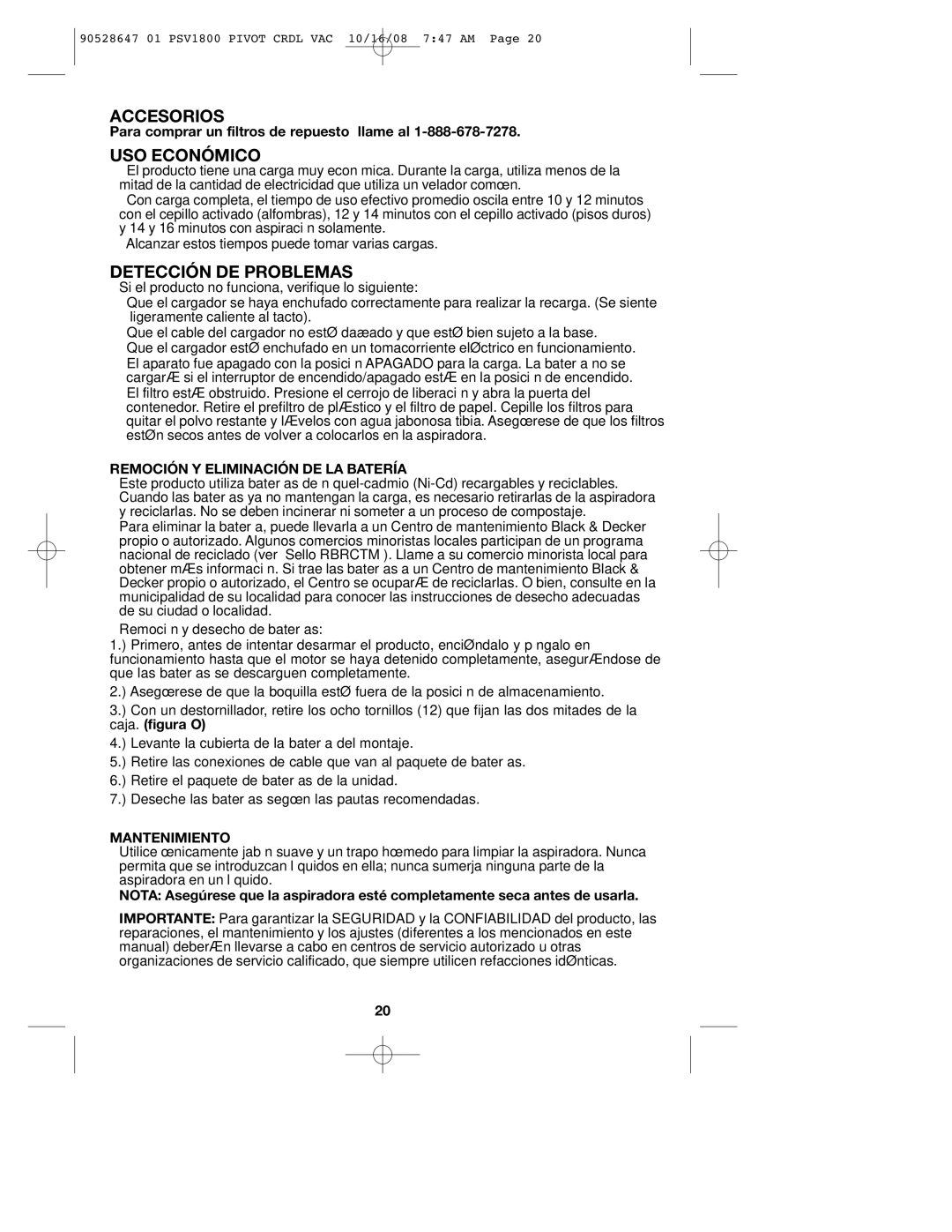 Black & Decker PSV1800, 90528647 Accesorios, USO Económico, Detección DE Problemas, Remoción Y Eliminación DE LA Batería 