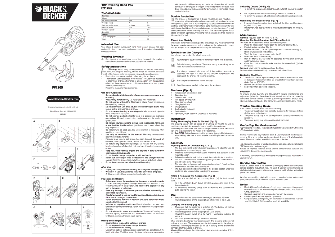 Black & Decker PV1205 manual 