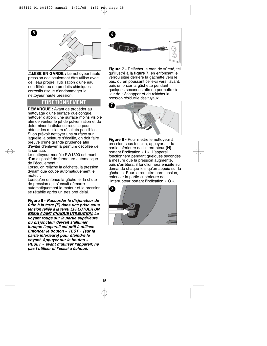 Black & Decker 598111-01, PW1300 instruction manual Fonctionnement 