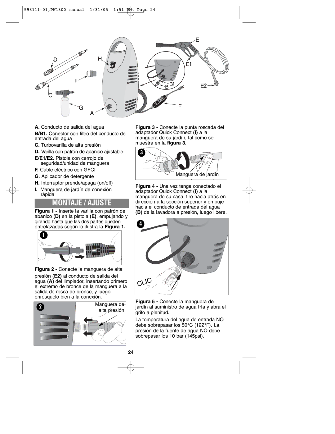 Black & Decker PW1300, 598111-01 instruction manual Manguera de, Alta presión 