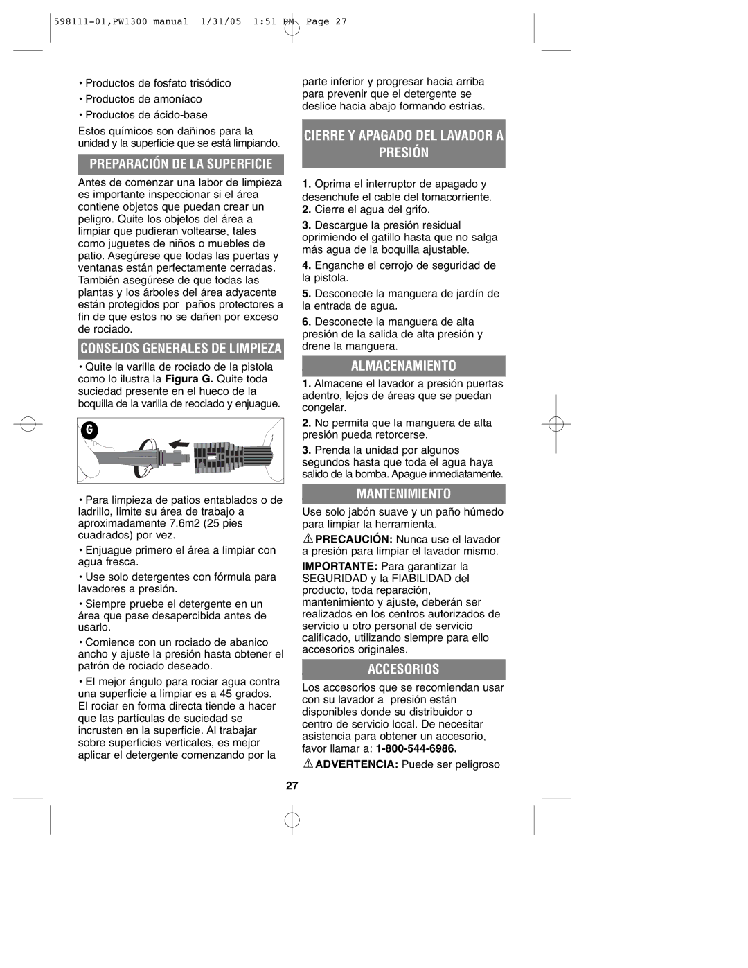 Black & Decker 598111-01 Cierre Y Apagado DEL Lavador a Presión, Almacenamiento, Mantenimiento, Cierre el agua del grifo 