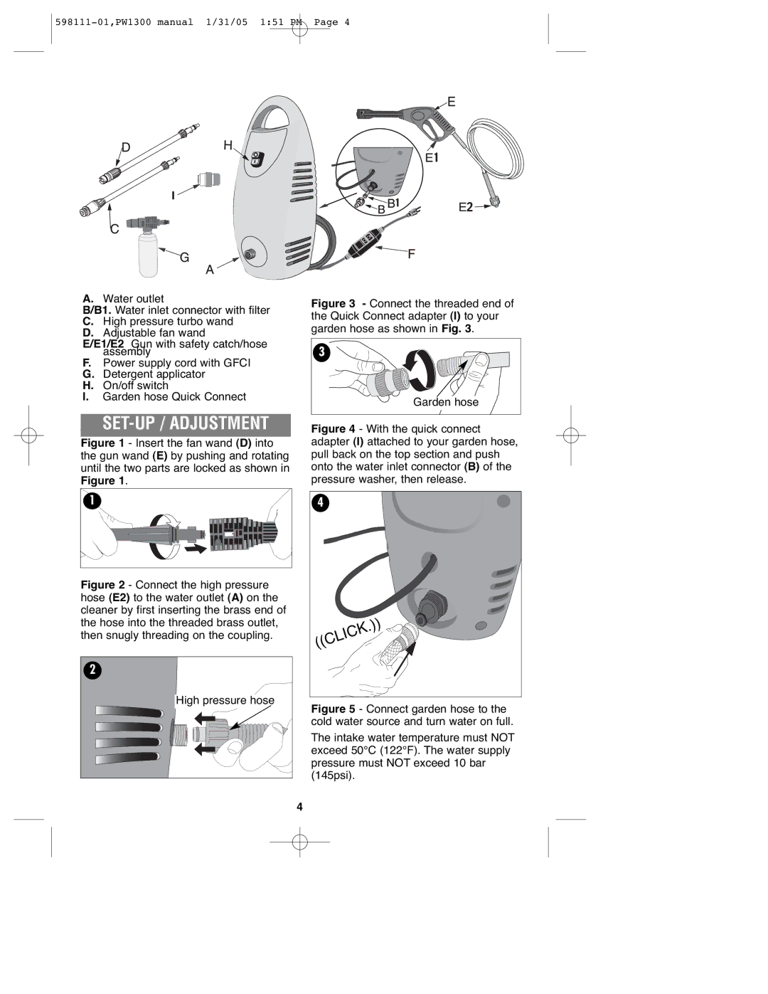 Black & Decker PW1300, 598111-01 instruction manual High pressure hose 